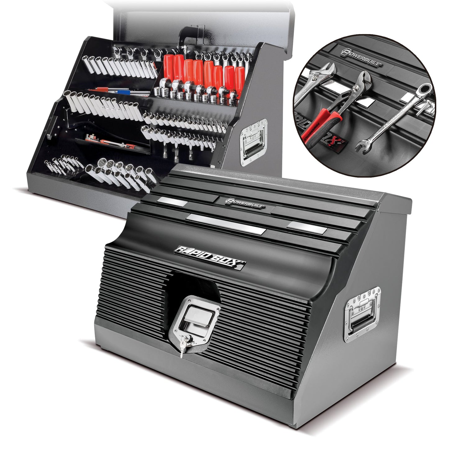 PowerBuilt Tools 26 in. Rapid Box Slant Front Tool Box-Red or Grey