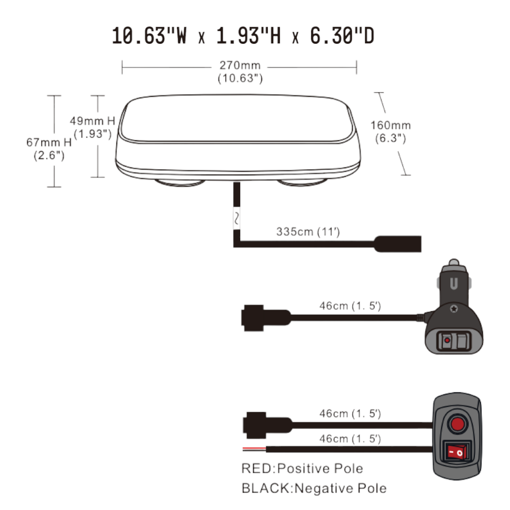 BuiltBright 12" Amber/White LED Warning Light Bar BB6001A