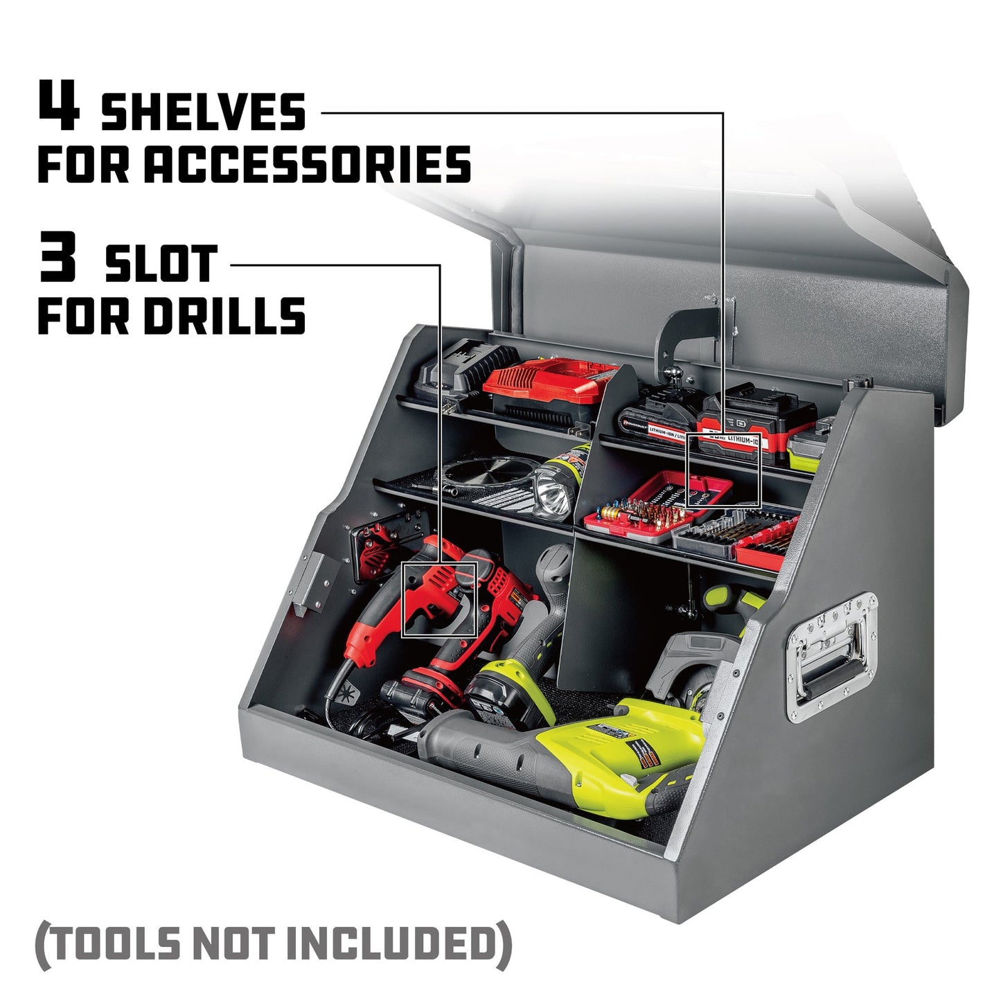 PowerBuilt Tools 26 in. Rapid Box Portable Slant Front Power Tool Locker Box - Grey