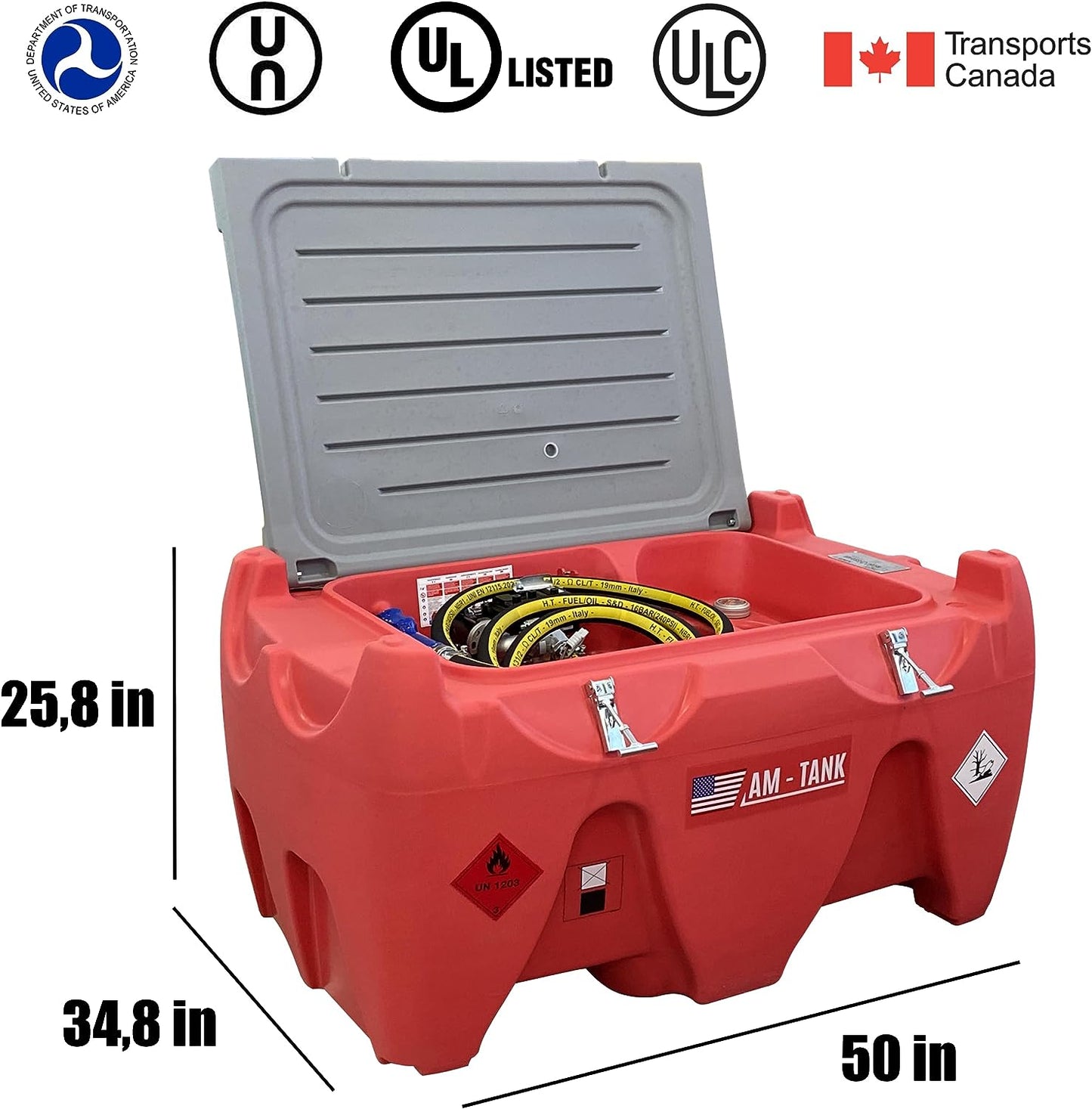 AM-Tank 87 gal DOT Gasoline Tank w/ 12V Pump and Auto Nozzle