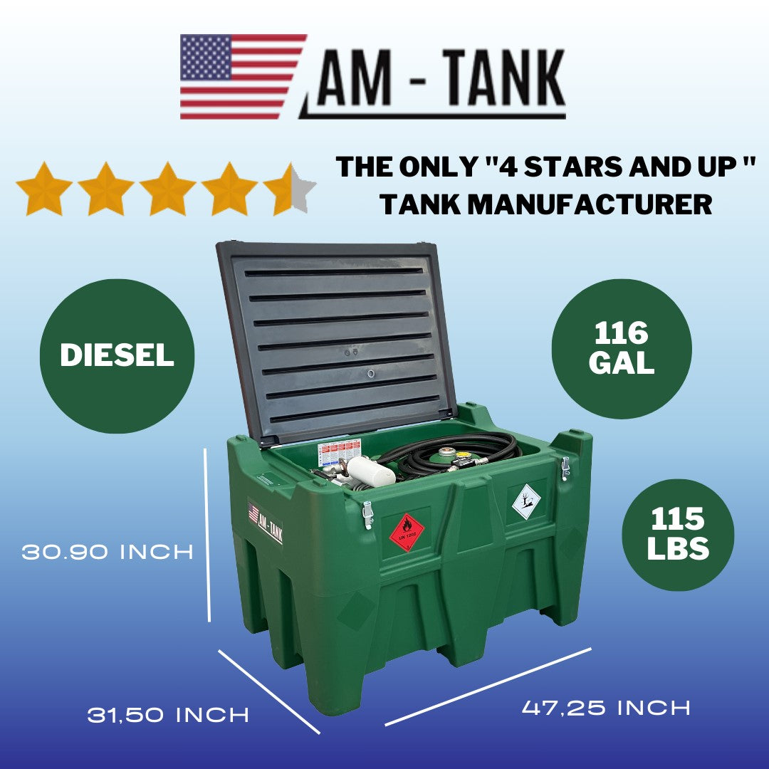 AM-Tank 116 Gallon "PLUS Edition" Diesel tank with 12v pump, meter, auto nozzle, filter