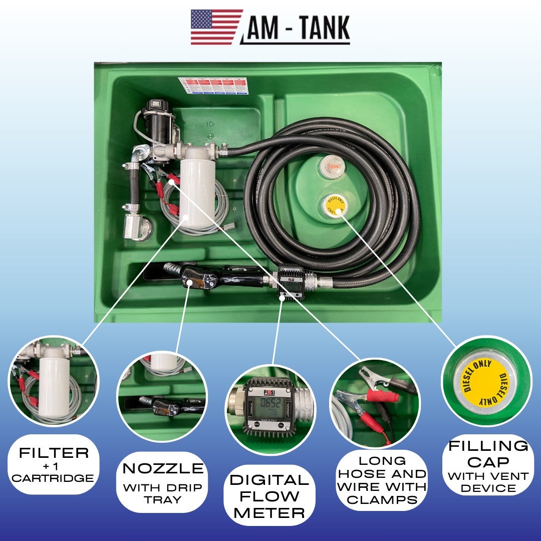 AM-Tank 116 Gallon "PLUS Edition" Diesel tank with 12v pump, meter, auto nozzle, filter