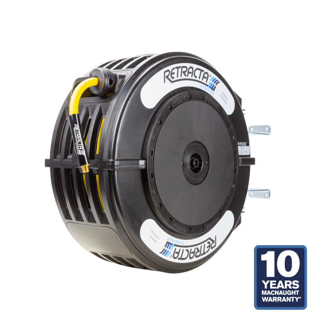 Macnaught R3 Engineered Thermoplastic Heavy Duty Hose Reel Air Water Service 1/2 inch x 65 ft 300 PSI Black Case / Yellow Hose PN# RY465K-02
