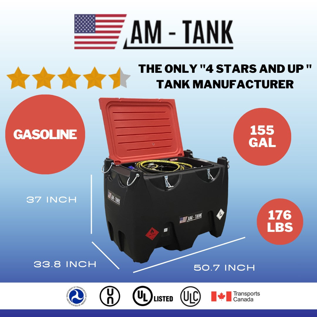 AM-Tank 155 gallon DOT Gasoline Tank w/ 12V Pump and UL Auto Nozzle