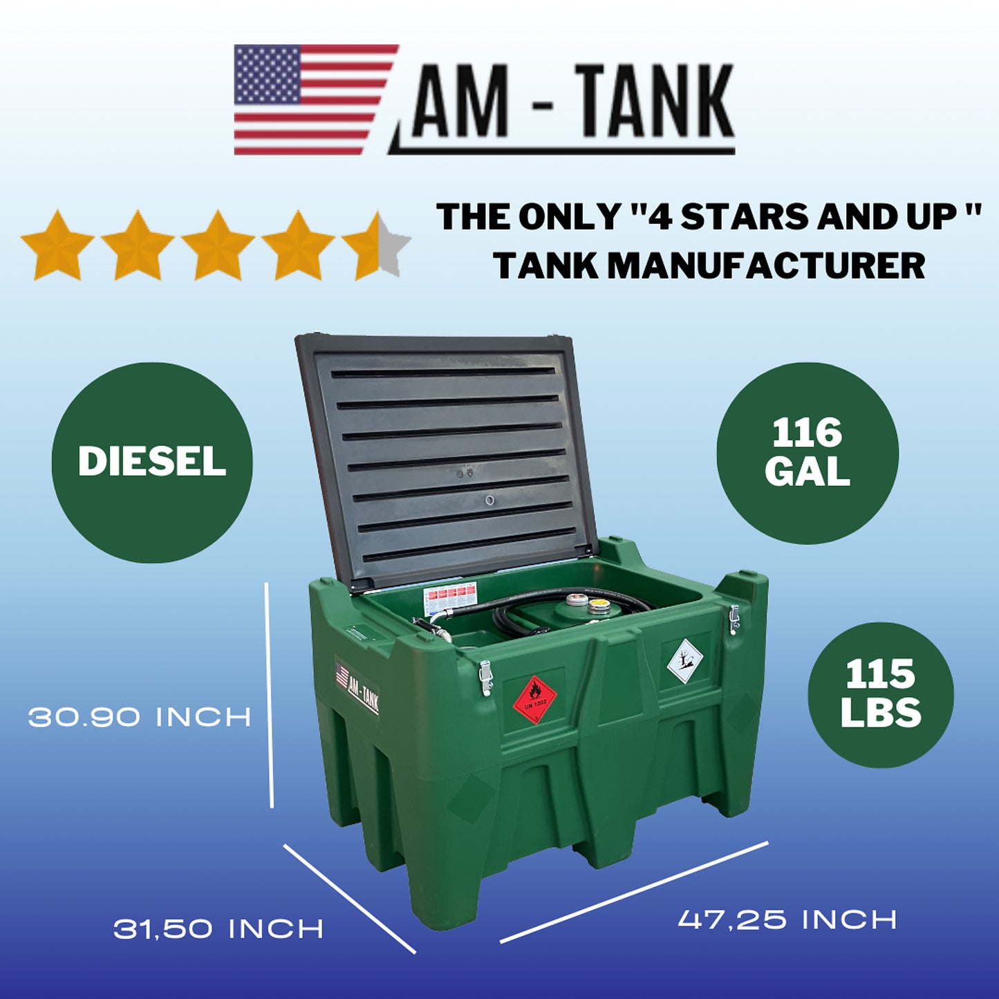 AM-Tank 116 Gallon Diesel transfer tank with 12v pump & auto nozzle