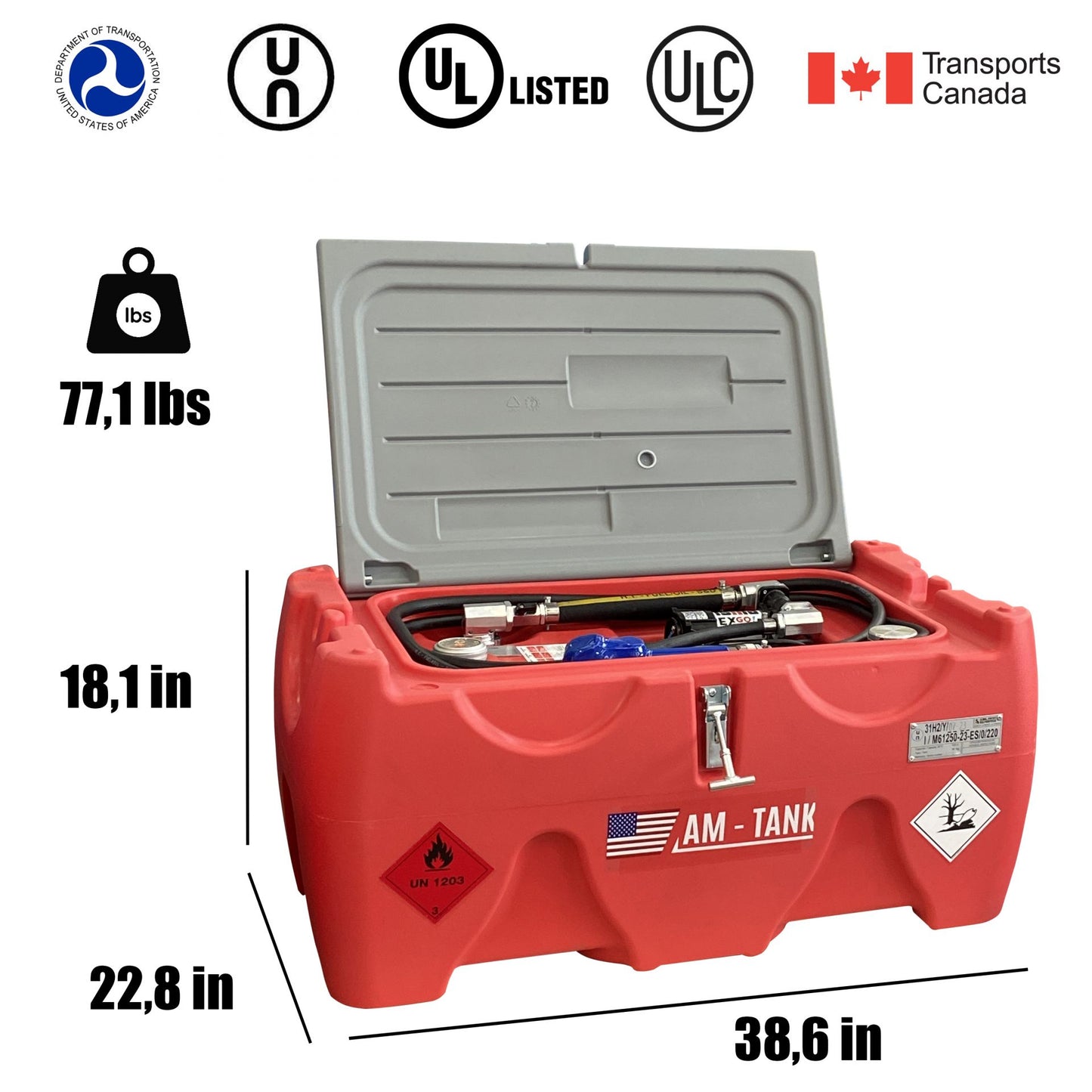 AM-Tank 40 GASOLINE Transfer Tank w/ 12v Pump, UL Automatic Nozzle