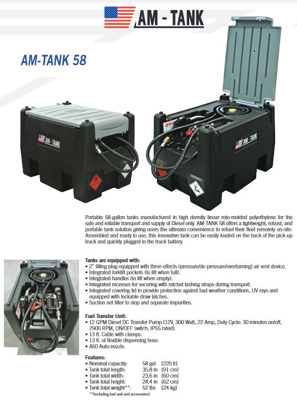 AM-Tank 58 gallon diesel transfer tank with 12v pump & auto nozzle